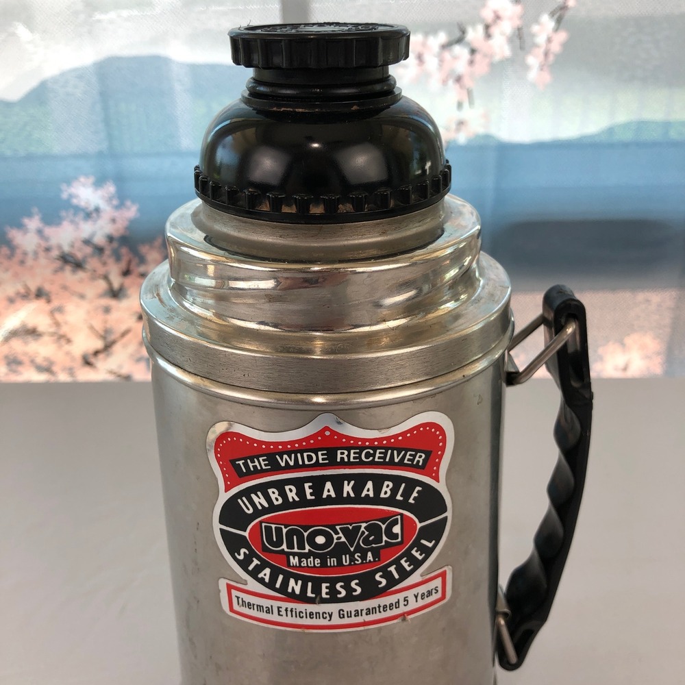 Vintage Uno-Vac 30 ounce Wide Receiver Thermos Unbreakable Stainless Steel